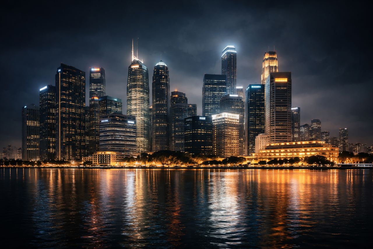 Market skyline at night
